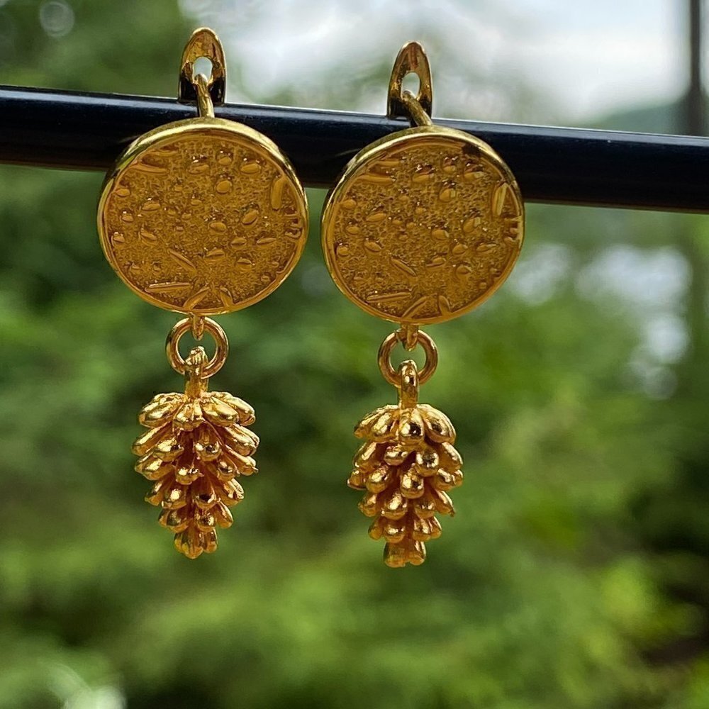 Gold Plated Pine Cone Earrings